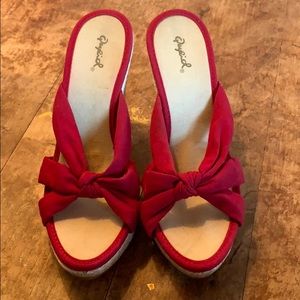 Cupid red knot strap wedge heels